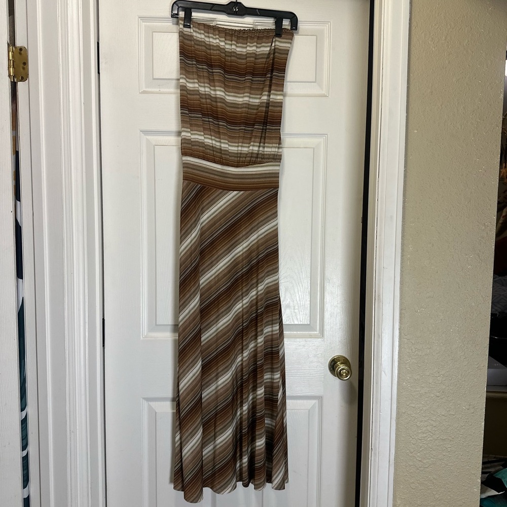Veronica M Striped Brown Maxi Dress